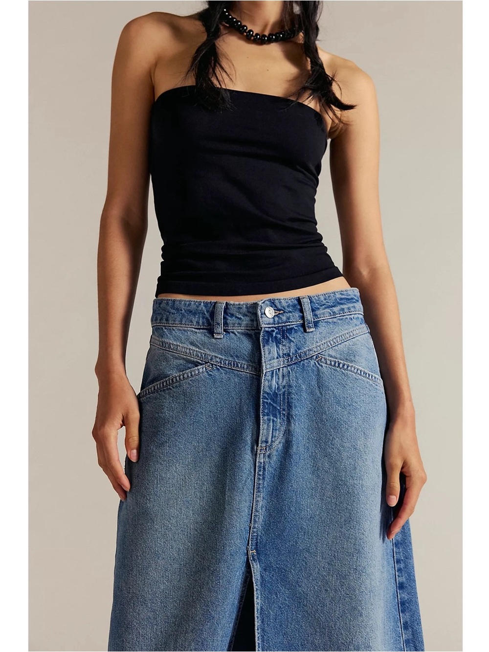 Free People We The Free Come As You Are Denim Maxi Skirt Sapphire Blue With Slit - Picture 4 of 12